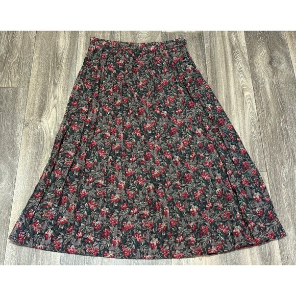 VTG SUSAN BRISTOL PLEATED MAXI SKIRT BERRY BUNNY LEAF PRINT FULL SIDE BUTTONS 12 - Picture 1 of 8